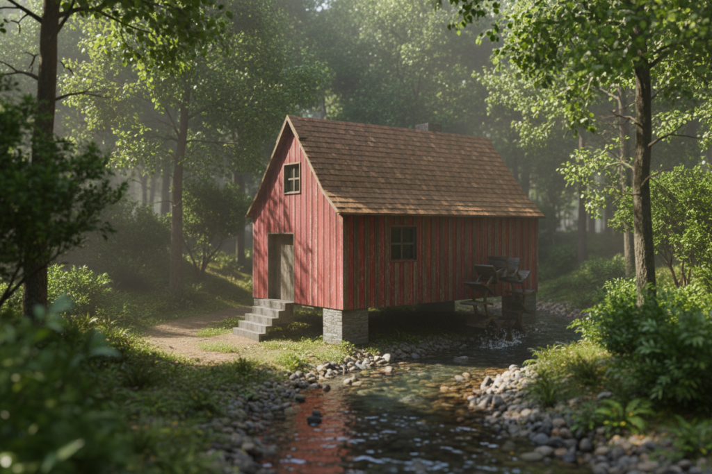 Digital AI Version, Arbeitsstand, Schneidmühle in Stadtsteinach, Steinachtal